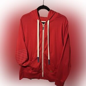 Peace Love World: Women’s Red zip up hoodie with pockets sweater